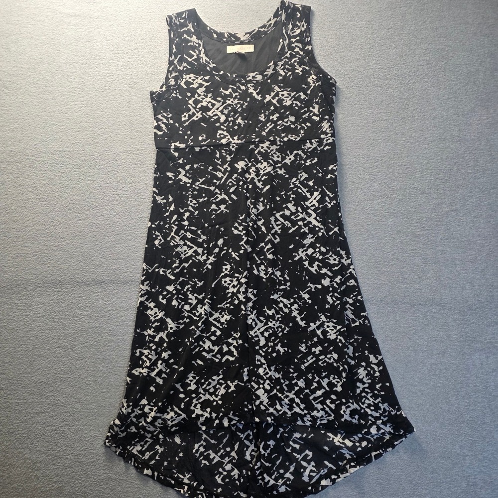 Laura Ashley Midi Dress Womens PM Petite Black White Handkerchief Hem Abstract